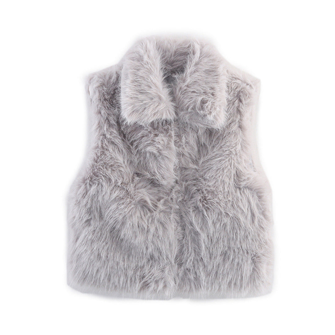 Dam Sleeveless Faux Fur Väst med Stå Krage och Fluffy Texture