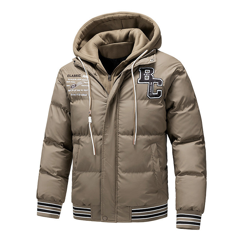 Herr Vadderad Quiltad Jacka med Hoodie Insert och College Patches