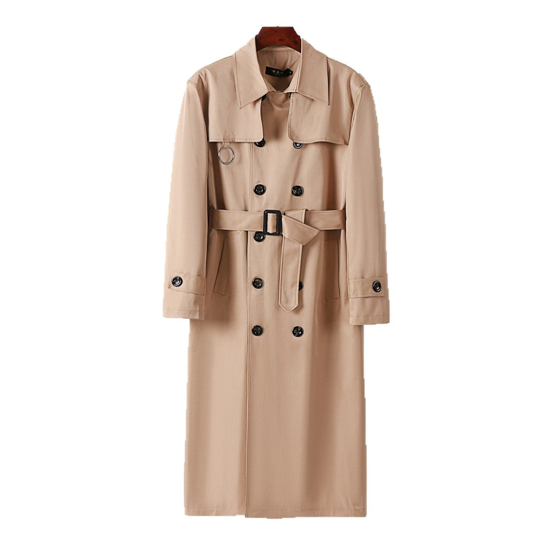 Herr Double-Breasted Trench Kappa med Midja Tailoring, Slagkrage, och Dekorativa Metall Ring