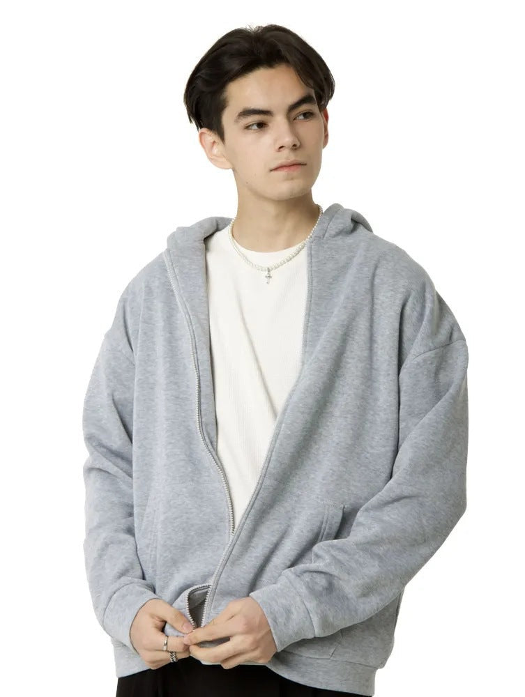 Herr Nan Minimalistisk Dragkedja Luvtröja med Clean Oversized Skärning och Mjuk French Terry Foder