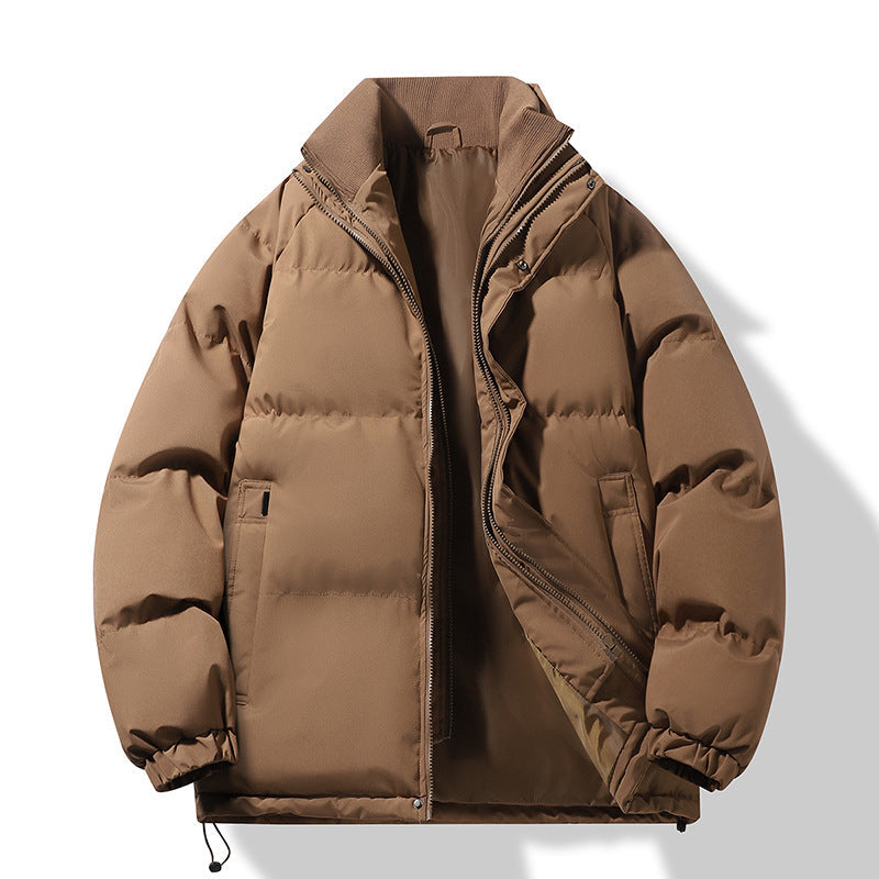 Herr Mode Thermo-Padded Kort Jacka i Boxig Skärning med Ribbstickad Krage
