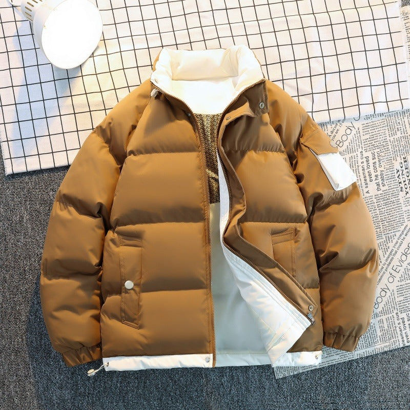 Herr Isolerad Oversized Puffer Jacka med Kontrast Foder, Arm Ficka &amp; Dragsko