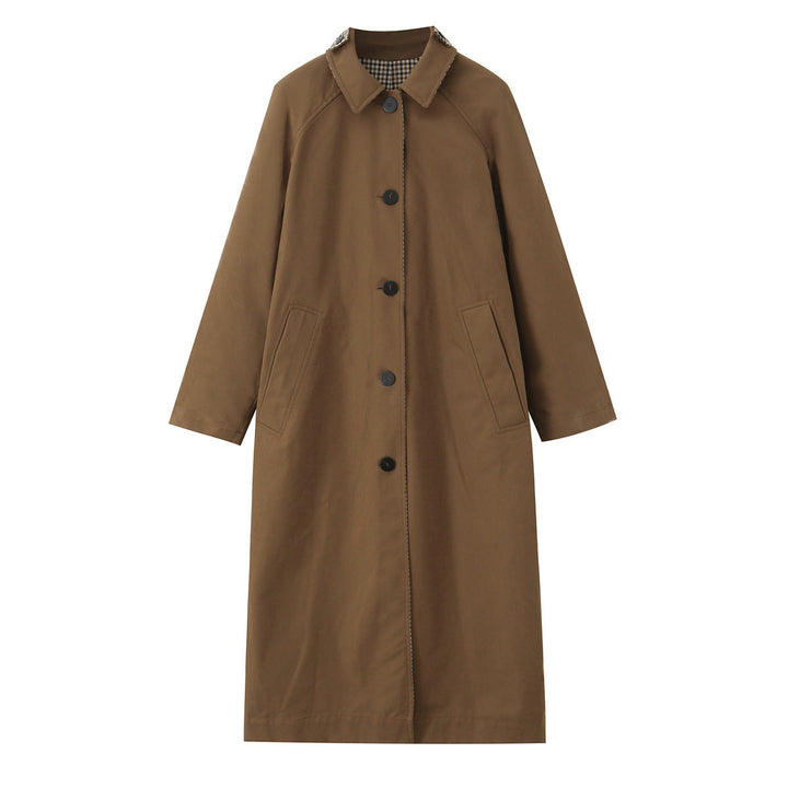 Dam Longer Minimalistisk Trenchcoat med Rutig Foder