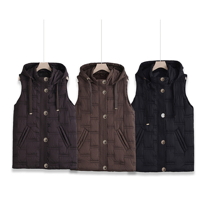 Dam quiltad hooded väst med button-front och slip fickor