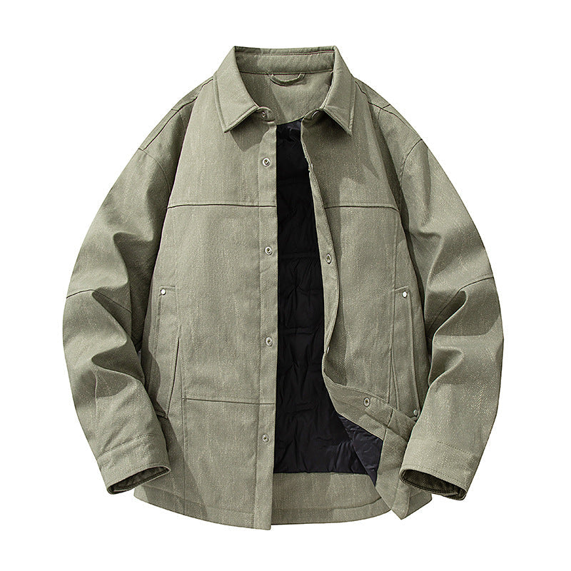 Herr Quiltad, Fodrad Canvas-Utility-Jacke med Tryckknappar