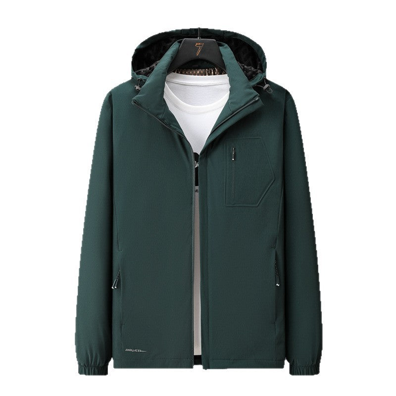 Herr urban Minimalistisk softshell hoodiejacka med dold dragkedjas och elastisk fåll