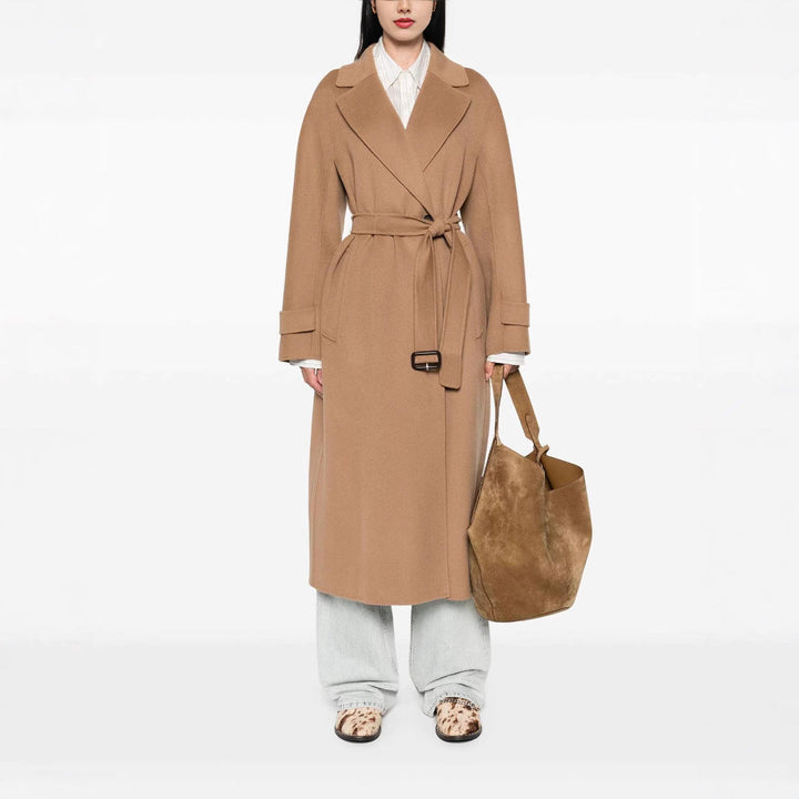 Dam wrap kappa gjord ullblandning med midjebälte och oversize shoulder