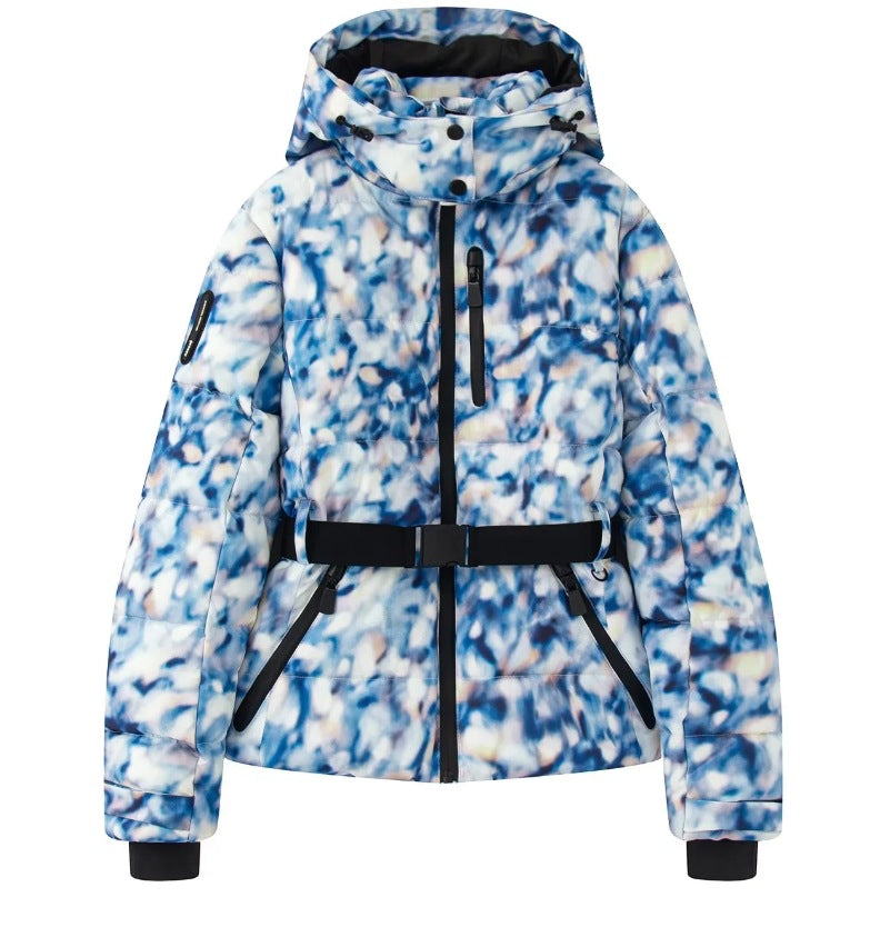Dam 100+ Quiltad Ski och Vinterjacka med Huva, Waist Belt &amp; Vattentät Zippers