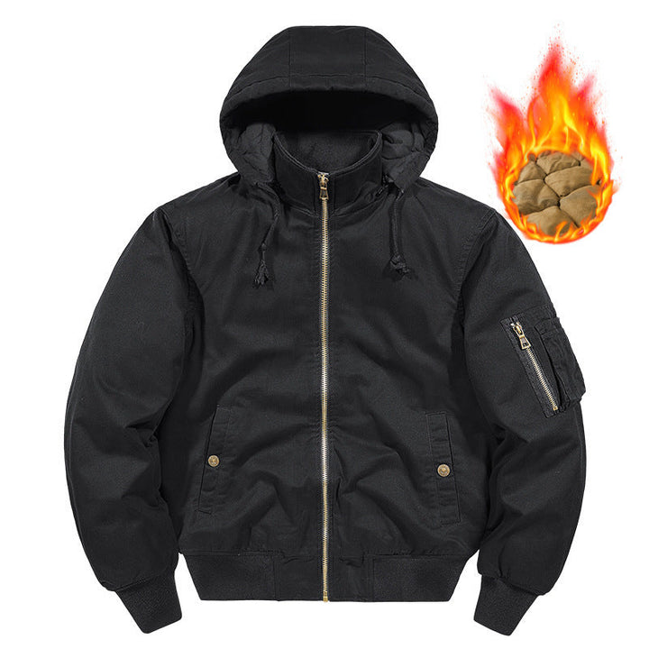 Herr Vadderad Hoodie Canvas Fältjacka med Ärm Ficka och Termisk Foder