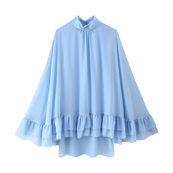 Dam 300+ Voluminous Chiffon Cape med Stå Krage och Tiered Frills
