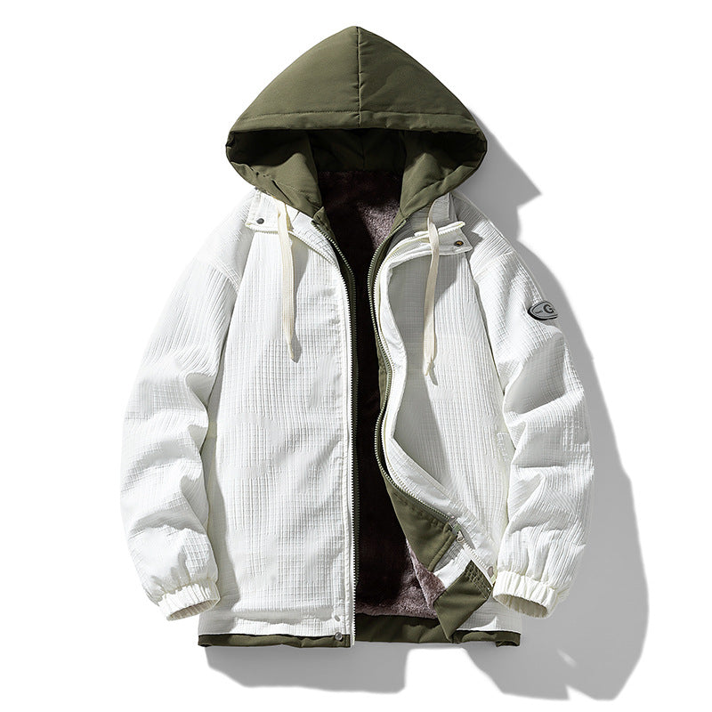 Herr Two-Layer Luvtröja med Fleece Foder och Allover Sketch Tryck