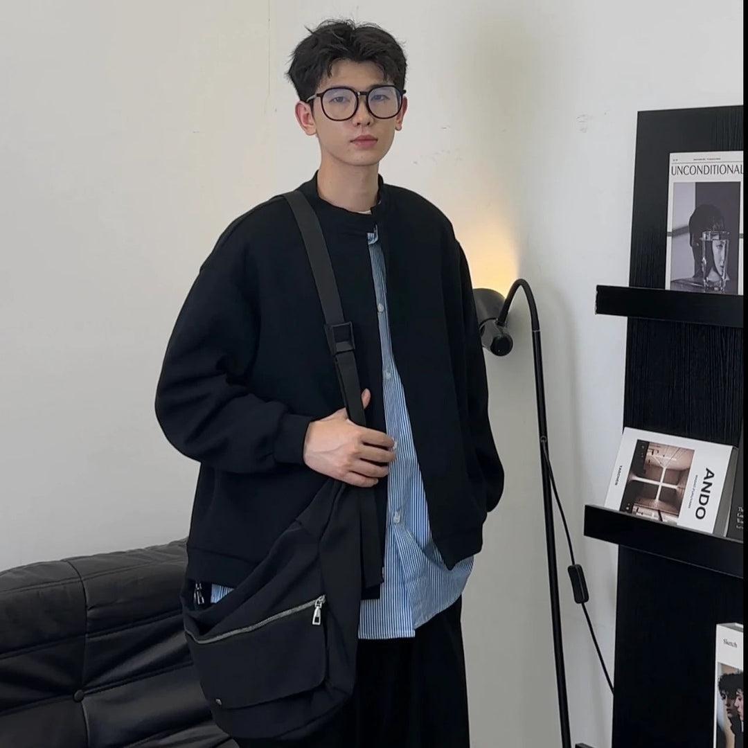 Herr College-Tröja i Layered Look med Concealed Knapplist och Round Neckline