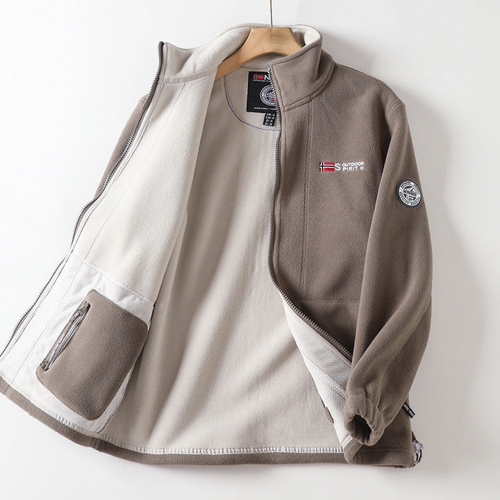 Herr Microfleece Quiltad Jacka med Stående Krage, Elastisk Muddar och Dold Sida Fickor