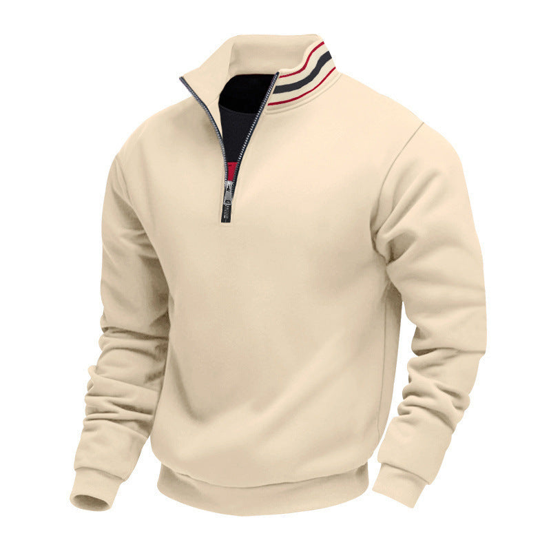 Herr Halv Dragkedja College-Tröja med Sportig Ring Krage och Mjuk Fleece Inner Foder