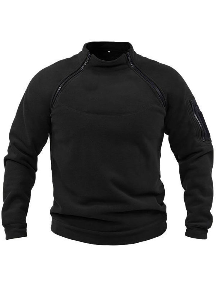 Herr Termisk Fleece Pullover med Hög Krage och Praktisk Fickor