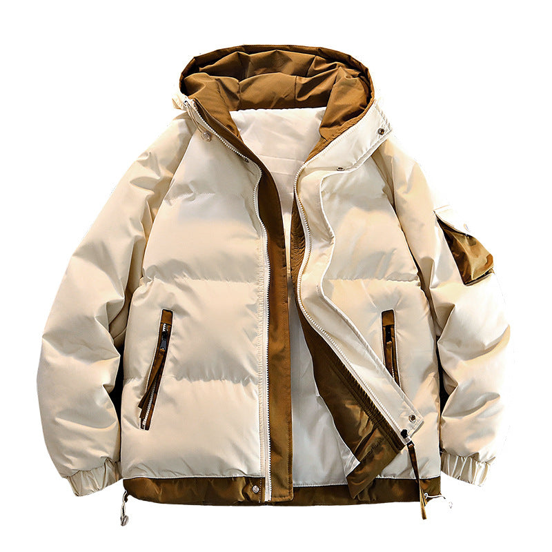 Herr Oversized Isolerad med Huva Pufferjacka med Contrast Foder och Drawcord Fåll