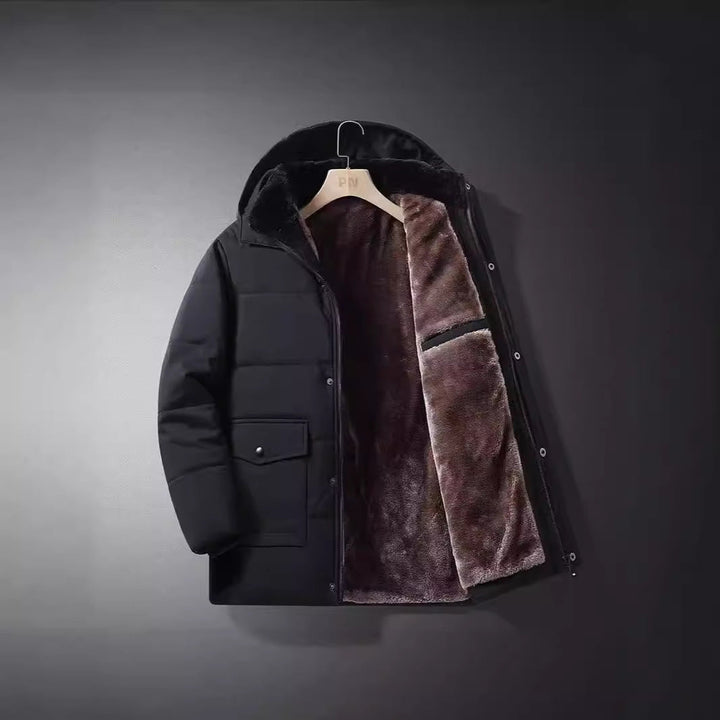 Herr Short Parka med Quiltad Termisk Foder, Huva Attachment, och Multifunctional Lock Fickor