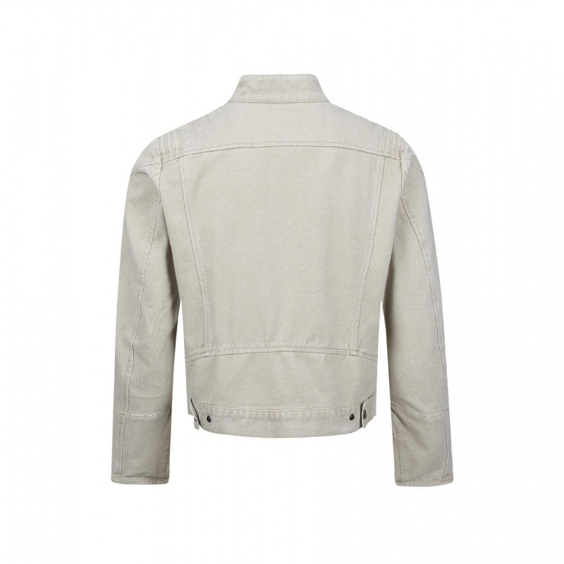 Herr Asymmetric Kort Jacka i Biker Stil med ståkrage och Diagonal metall Dragkedja