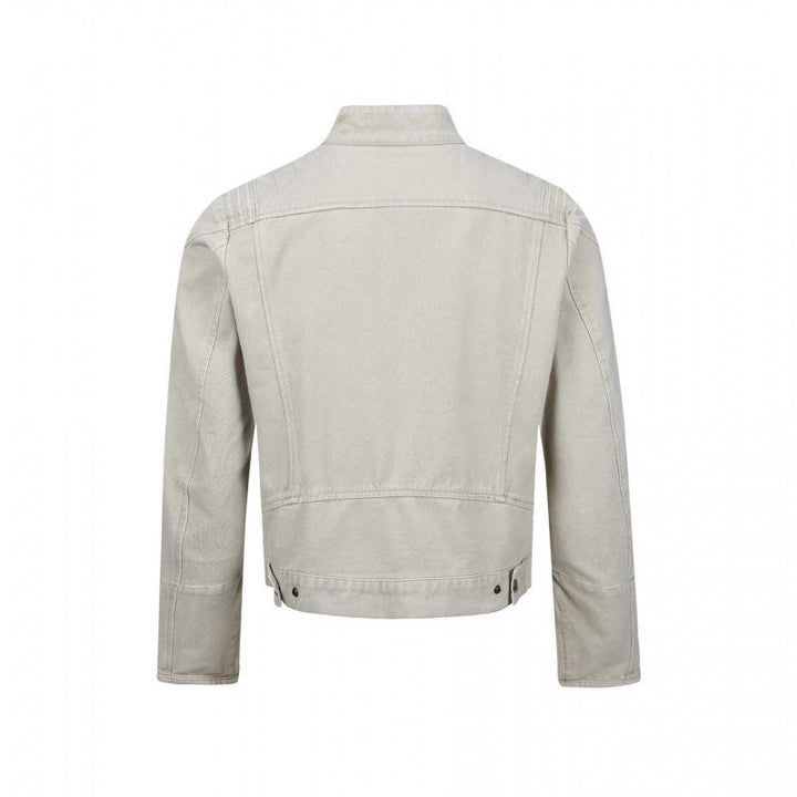 Herr Asymmetric Kort Jacka i Biker Stil med ståkrage och Diagonal metall Dragkedja