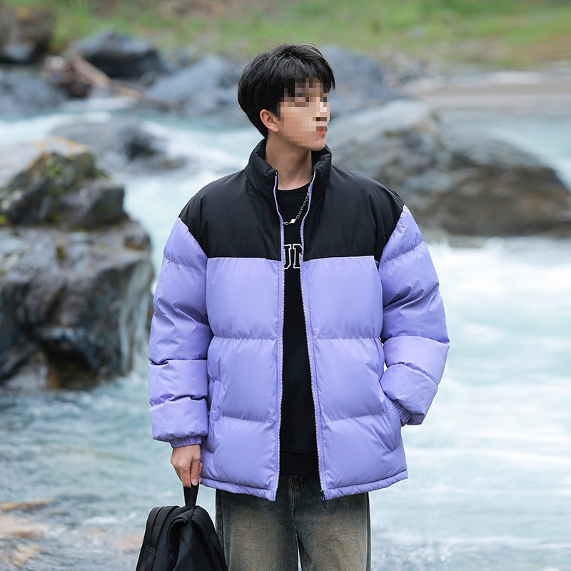 Herr Oversized Quiltad Jacka med Färgblock Axel, Hög Ståkrage &amp; Vindtät Vaddering