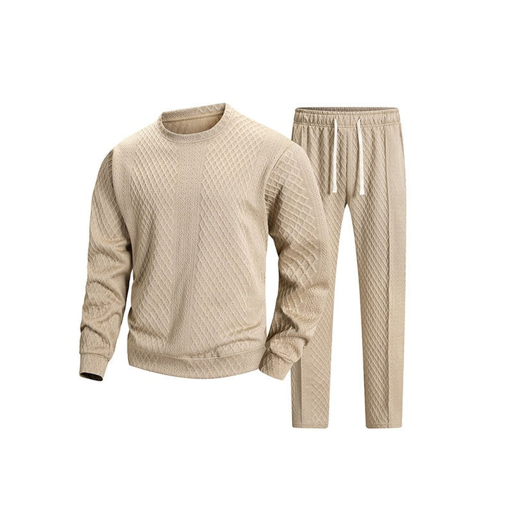 Herr Quiltad Lounge Set med Diamond Mönster, Crew Neck College-Tröja &amp; Dragsko Trousers