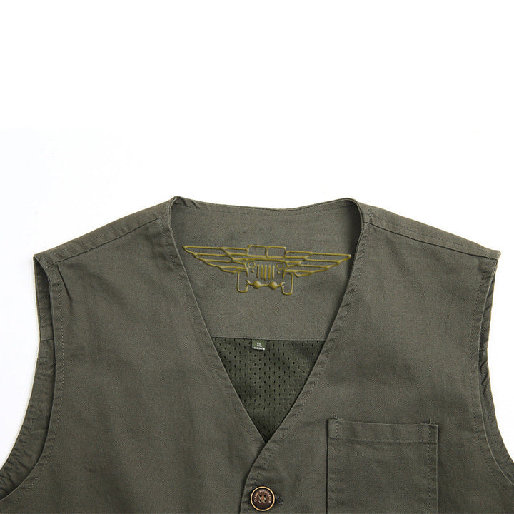 Herr Utility Väst med Randig Bomull Canvas Foder