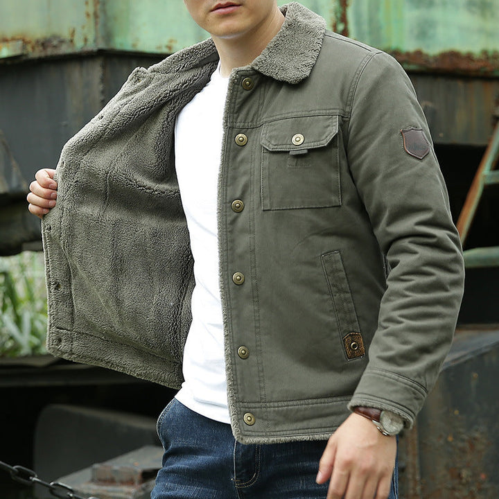 Herr Sherpa-Lined Canvas Trucker Jacka med Teddyfoder och Skjorta Krage