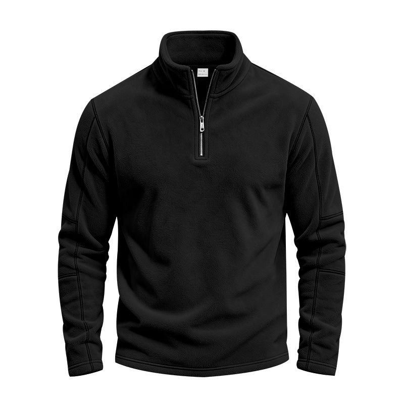 Herr Fleece Halv Dragkedja Pullover med Ståkrage och Flatlock Sömmar