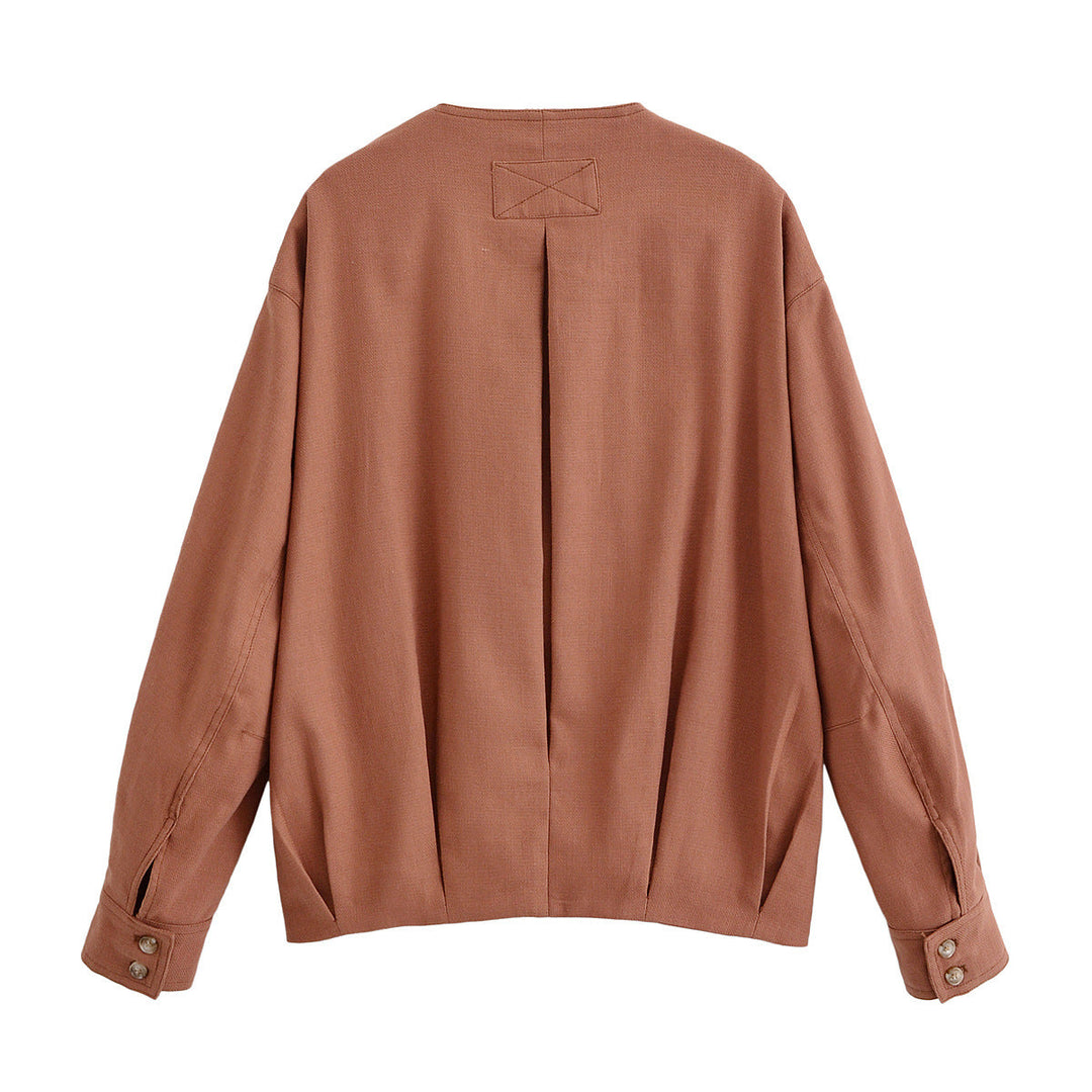 Dam Boxig Övergångsjacka med Round Neck, Decorative Stitching och Visible Knapplist