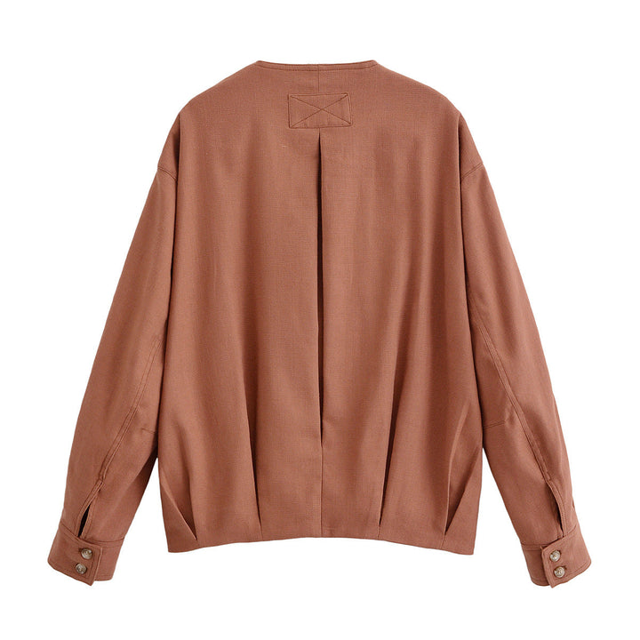 Dam Boxig Övergångsjacka med Round Neck, Decorative Stitching och Visible Knapplist