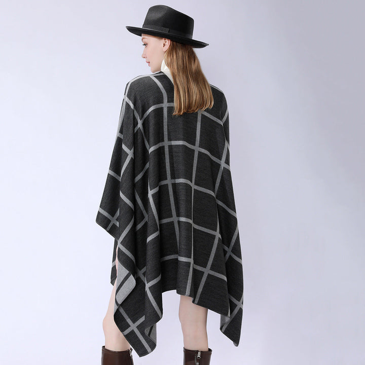 Dam Oversize ullblandning poncho med bälte och Check mönster