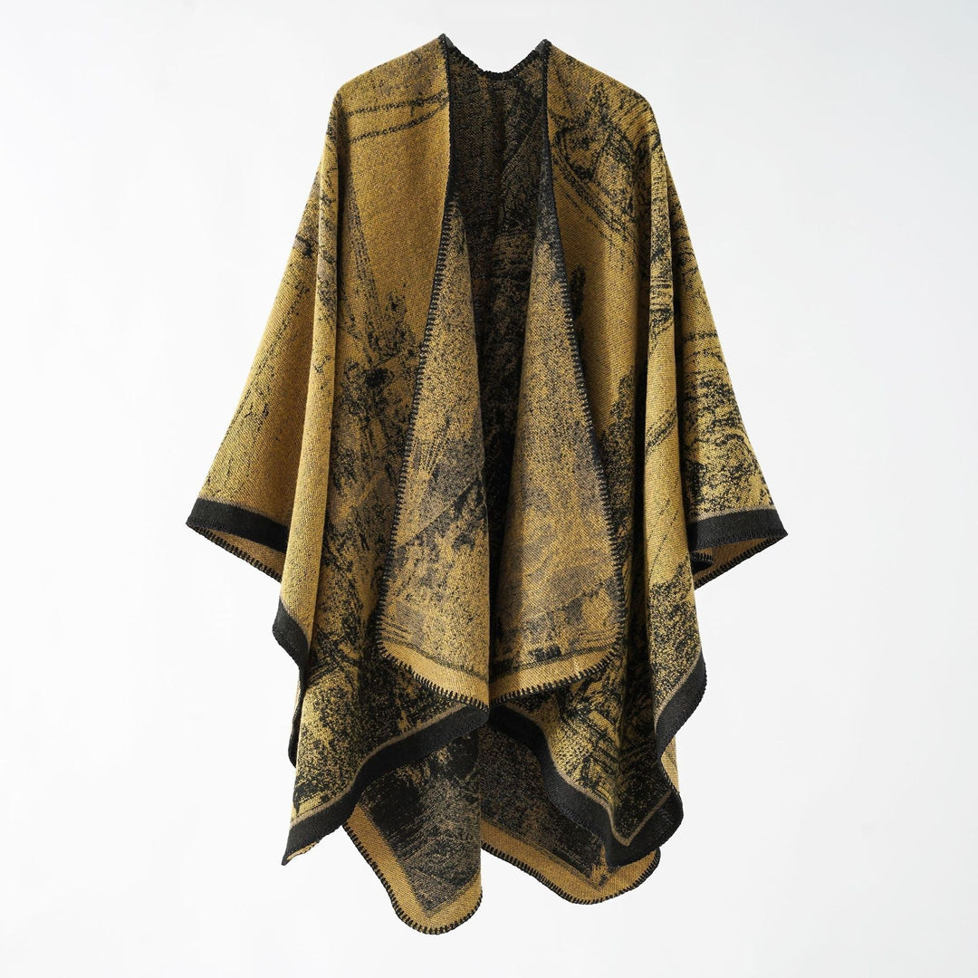 Dam Woven Cape Overlay med Jacquard Structure och kontrast Edging