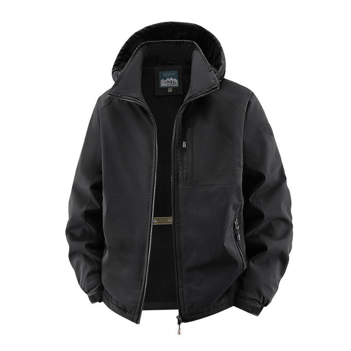 Herr Lätt Softshell Fältjacka med Justerbar Huva och Organizer Bröstficka