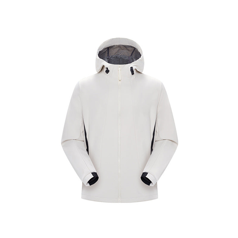 Herr Minimalistisk Softshell Regn Jacka med Dold Dragkedja, Integrerad Huva, och Andningsbar Mesh Foder