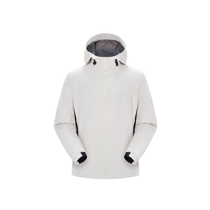 Herr Minimalistisk Softshell Regn Jacka med Dold Dragkedja, Integrerad Huva, och Andningsbar Mesh Foder