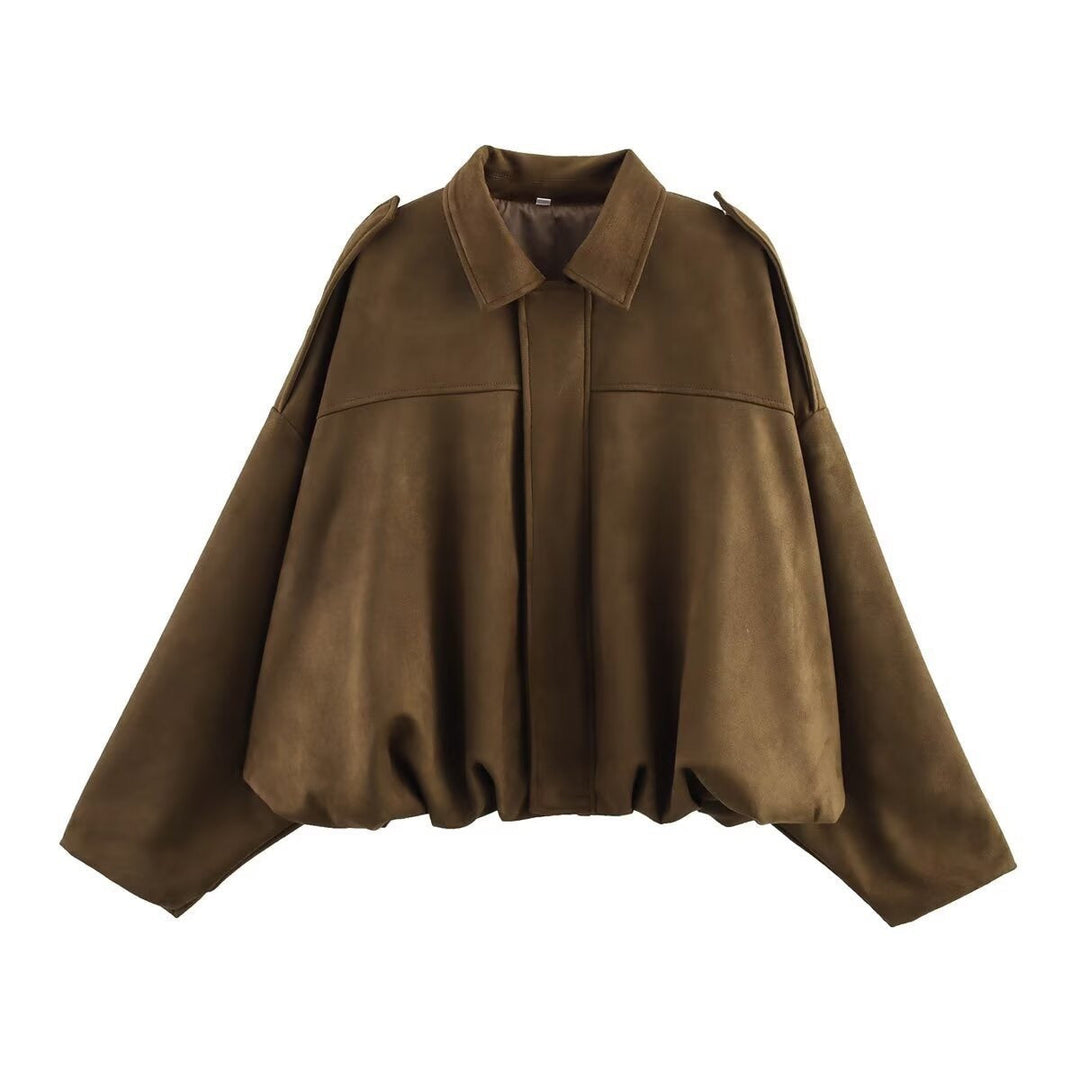 Dam oversize kort Velour Blouson med fåll med dragsko och Shoulder Epaulettes