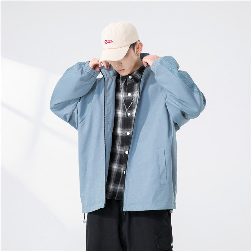 Herr Oversize Övergångs Jacka med Raglan Ärmar, Ståkrage, och Elastisk Muddar