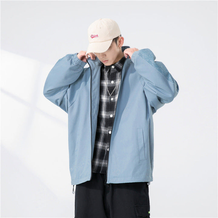 Herr Oversize Övergångs Jacka med Raglan Ärmar, Ståkrage, och Elastisk Muddar