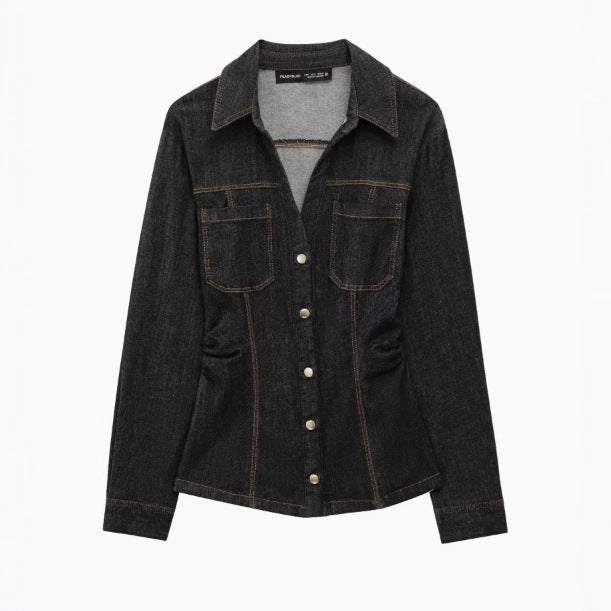 Dam 600+ Tailored Denimjacka med Chest Fickor och Shape-Enhancing Darts