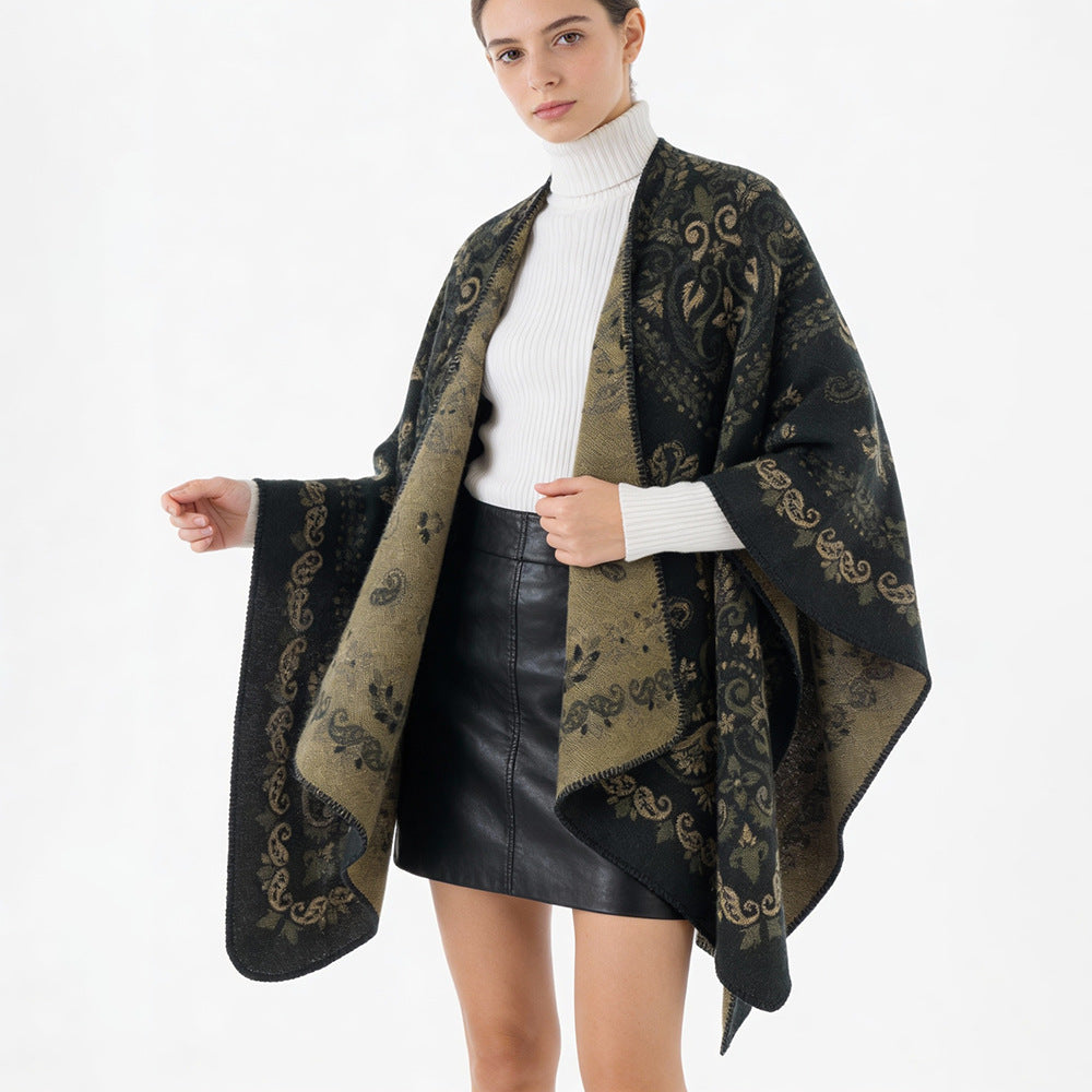Dam Reversible Ornamental capeponcho med Fine Jacquard Structure