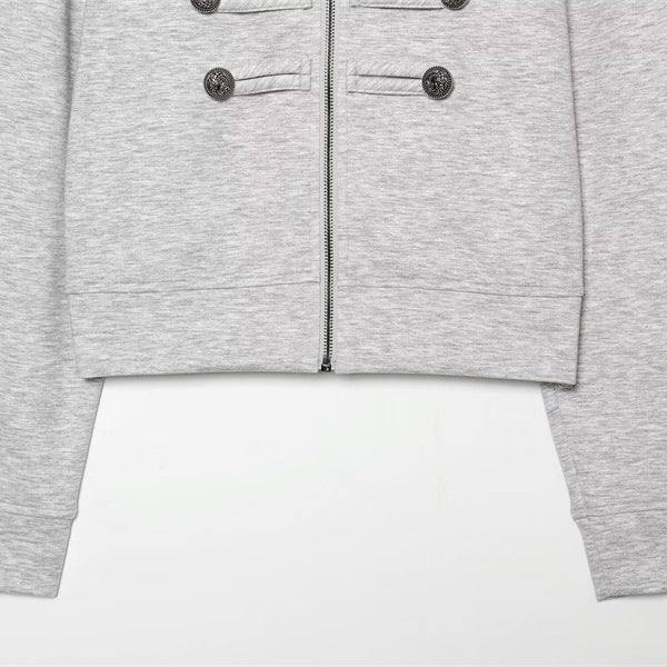 Dam kort Sweat jacka in Military look med ståkrage och dekorativ knappslå