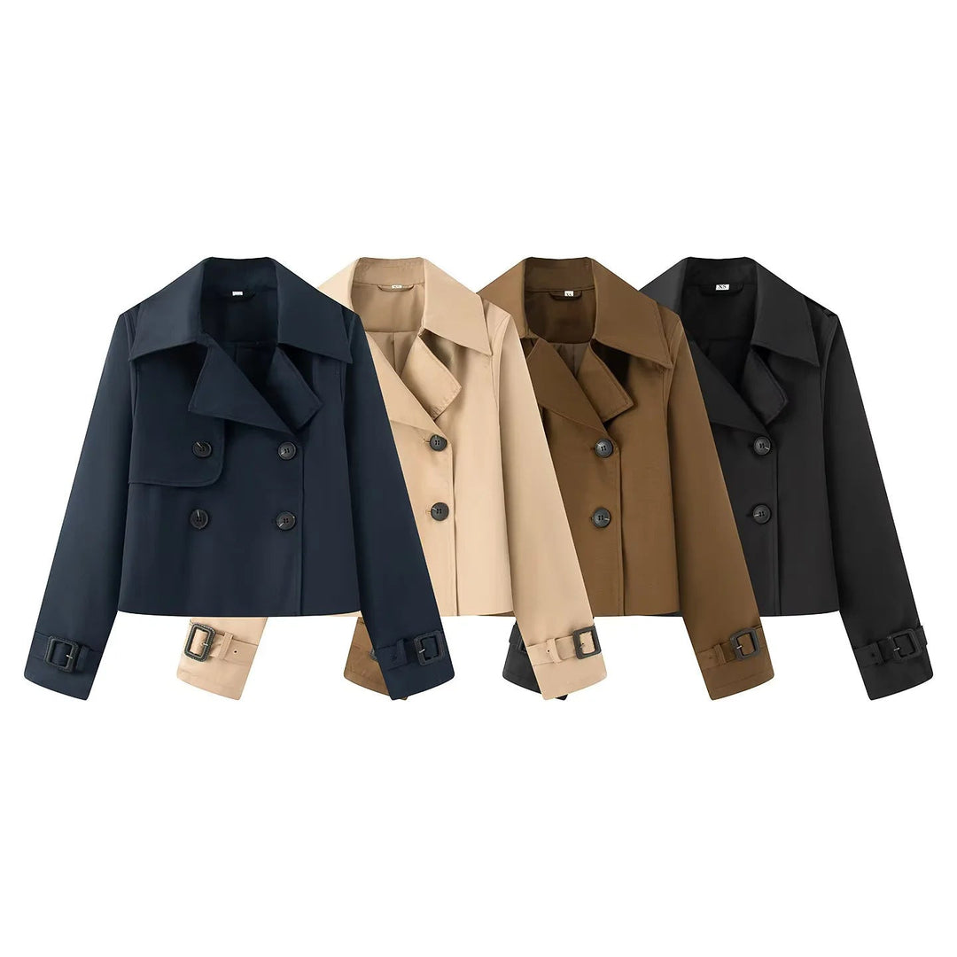 Dam kort cropped trenchcoat med double-breasted knäppning och adjustable ärm straps