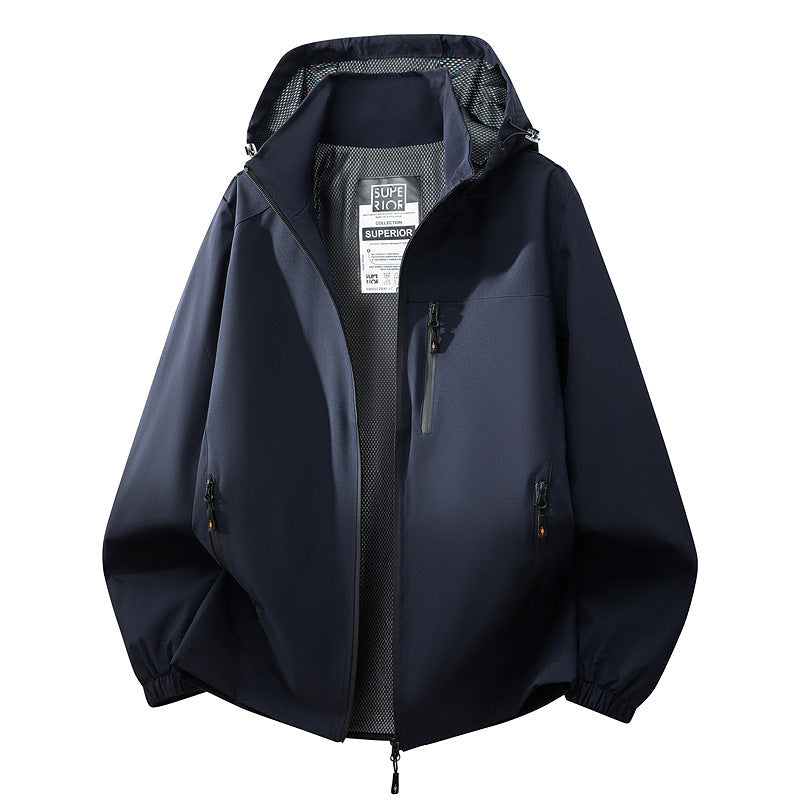 Herr Lätt Water-Repellent med Huva Softshell Jacka med Mesh Foder, Dragkedja Fickor &amp; Elastiska Muddar