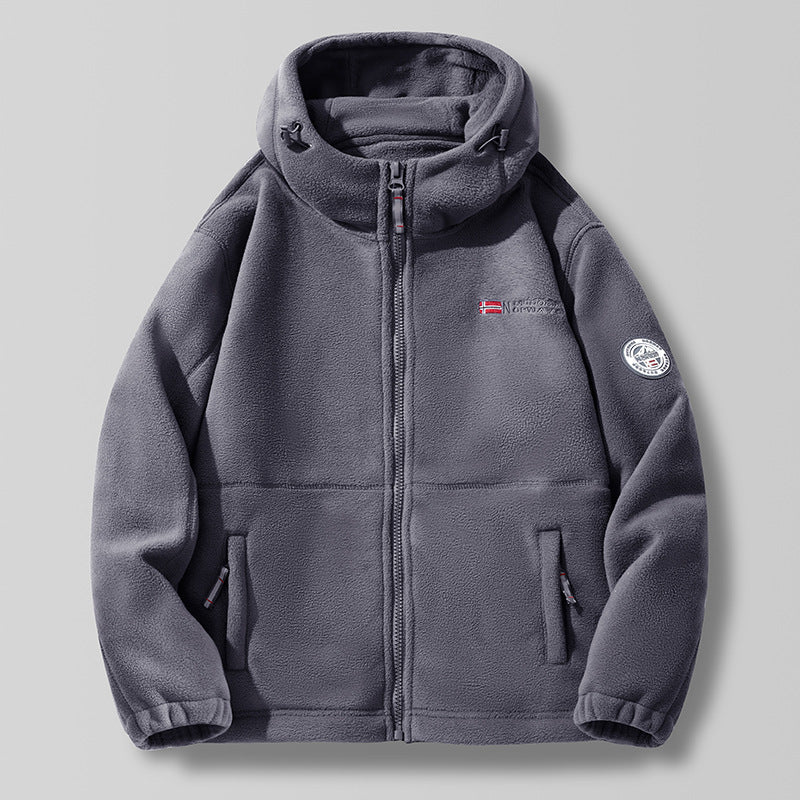 Unisex Hooded fleecejacka med hög krage, hel dragkedja och sidofickor.
