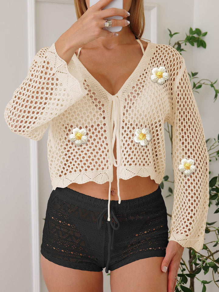 Dam lätt virkad jacka med floral detail