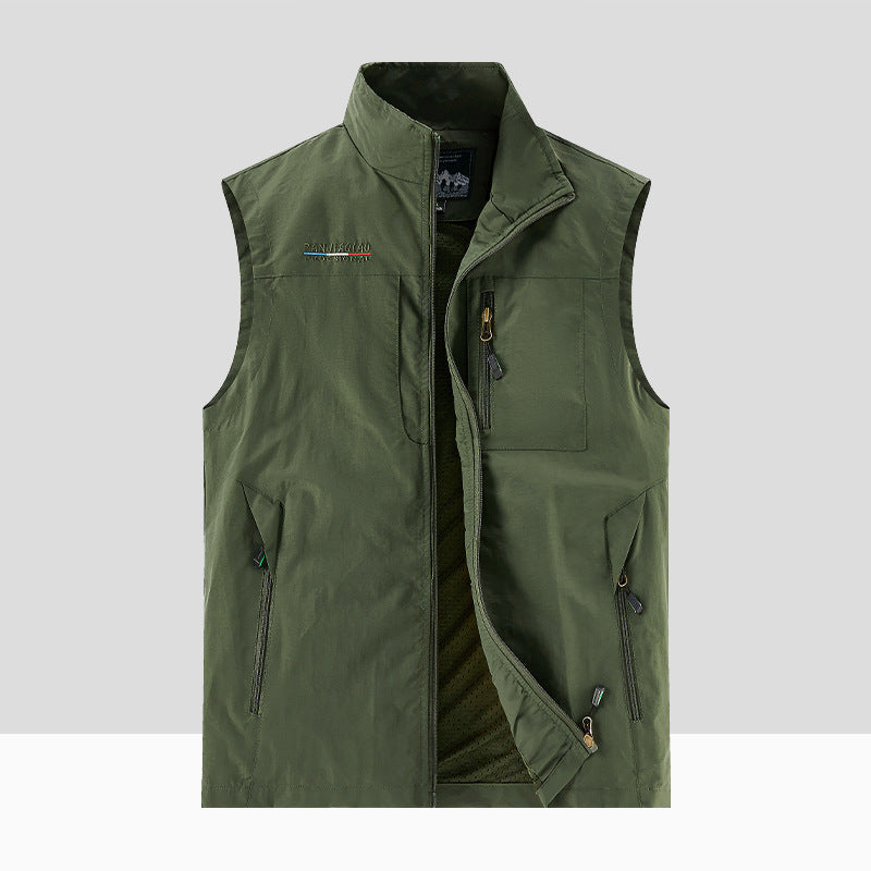 Herr Technical Utomhus Väst med Andningsbar Mesh Foder, Zippered Fickor och Standing Krage