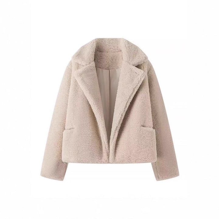 Dam teddy kappa gjord faux shearling med oversize krage