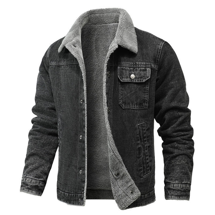 Herr Sherpa-lined denimjacka med teddyfoder och bröstficka