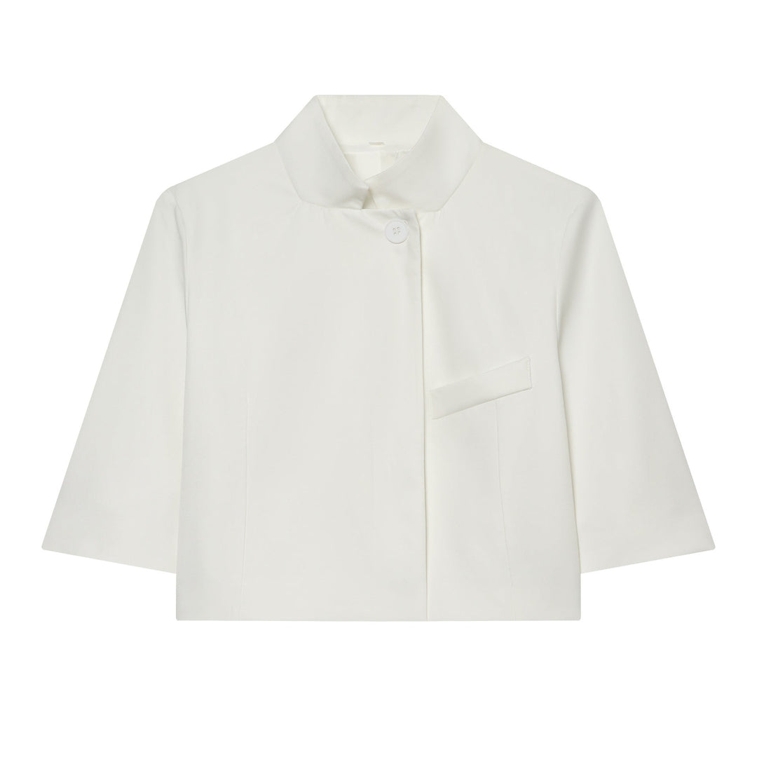Dam 40+ Kort Cape Blouson med Stå Krage och Dekorativ Knapp
