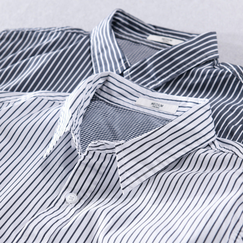 Herr Randig Overshirt med Färg Block Inlägg och Utanpå Bröstficka